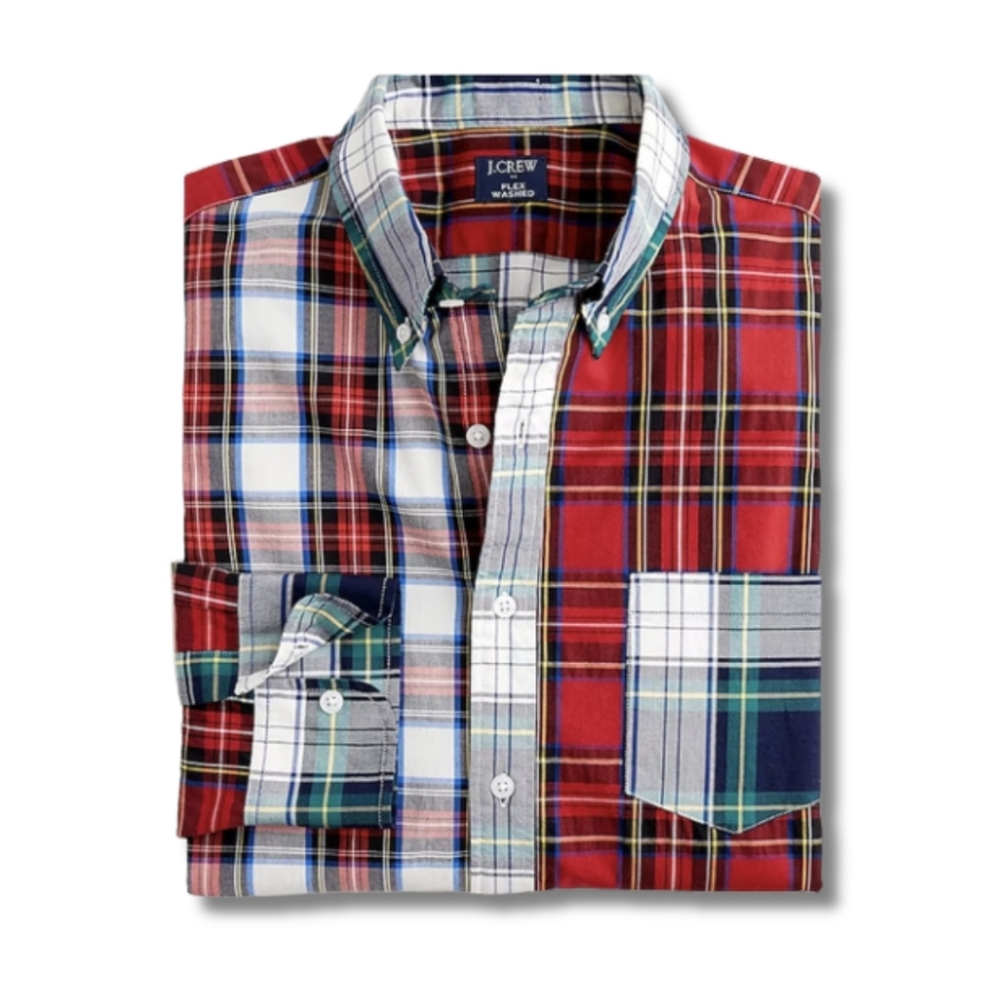 J. Crew Holiday Mixed-Tartan Plaid Slim Untucked Button Down